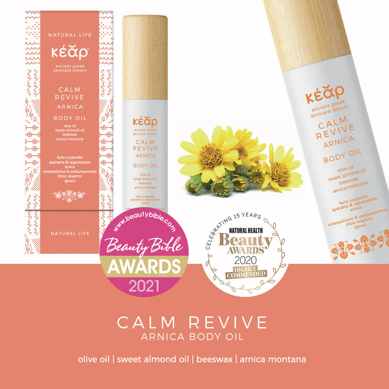 Kear Calm Revive natural Body Oil with olive oil, beeswax and arnica Extract global awards